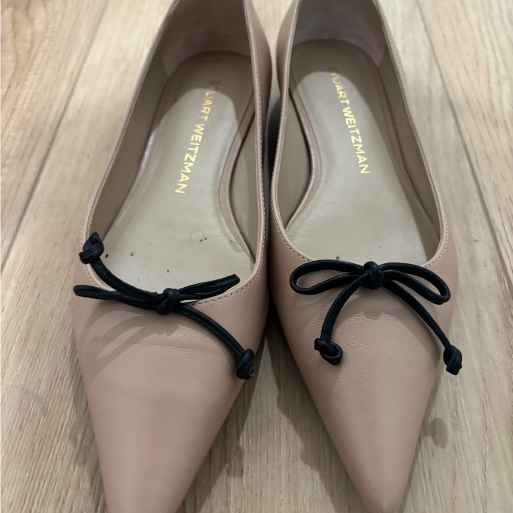 Stuart Weitzman Nude Flats with Black Bow